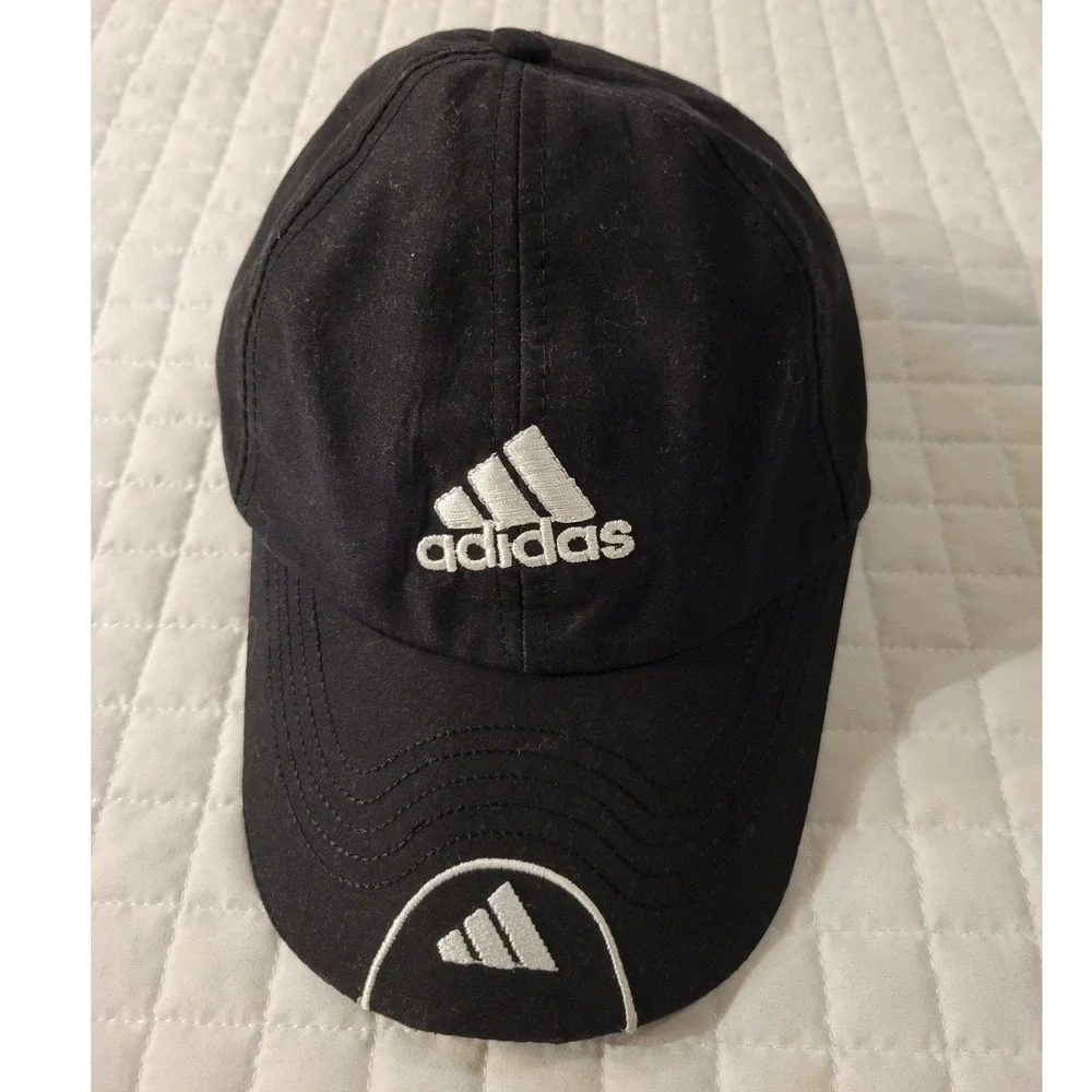 Adidas Climalite Black Baseball Cap White Logo Hook & Loop Adjustable Sporty Hat
